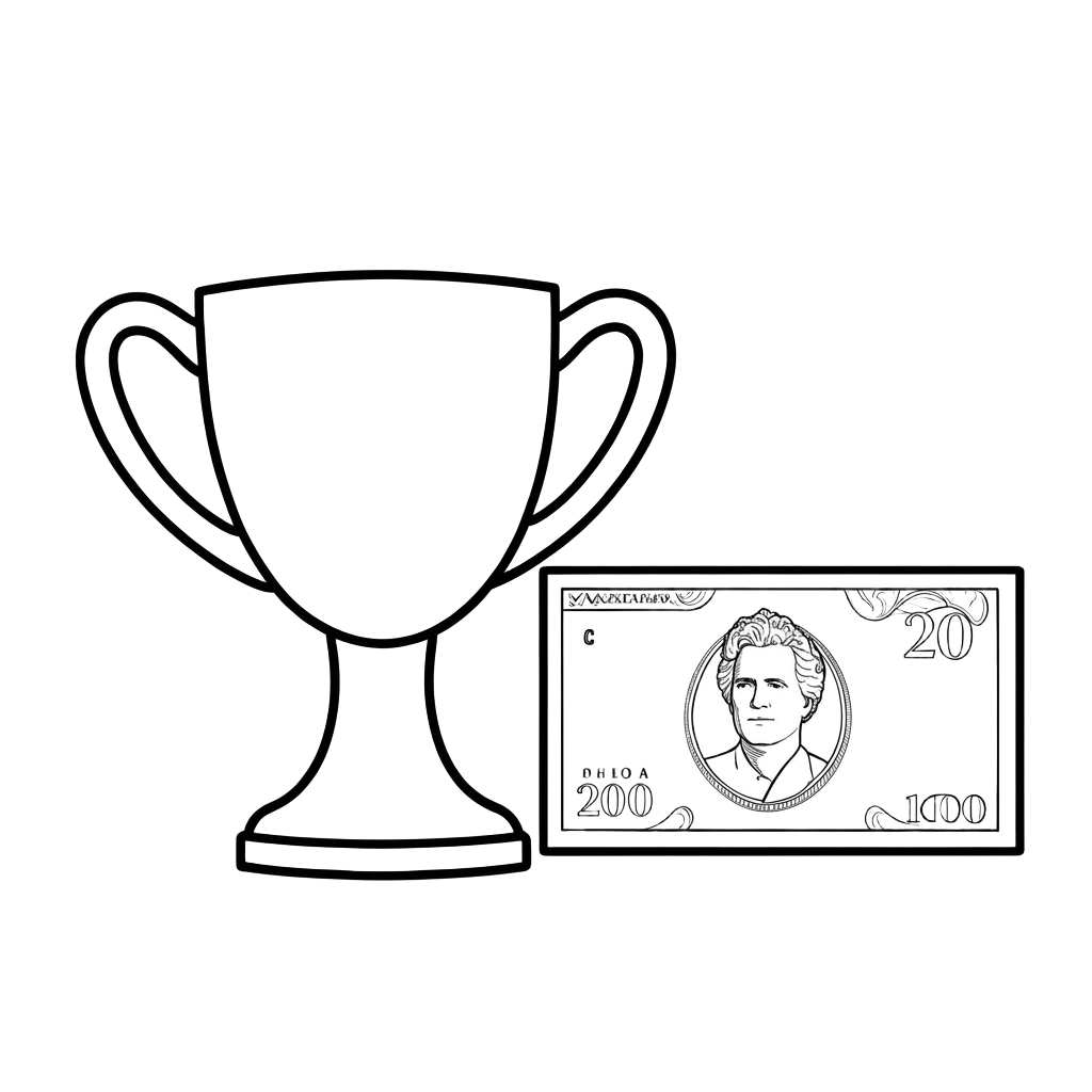 Illustration of a trophy beside a bank note